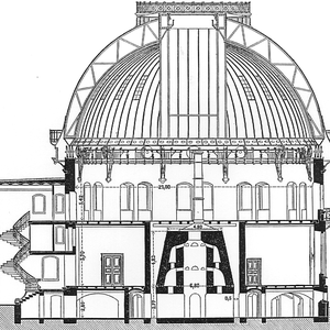 Querschnitt-Zeichnung Kuppelgebäude mit Treppenhaus